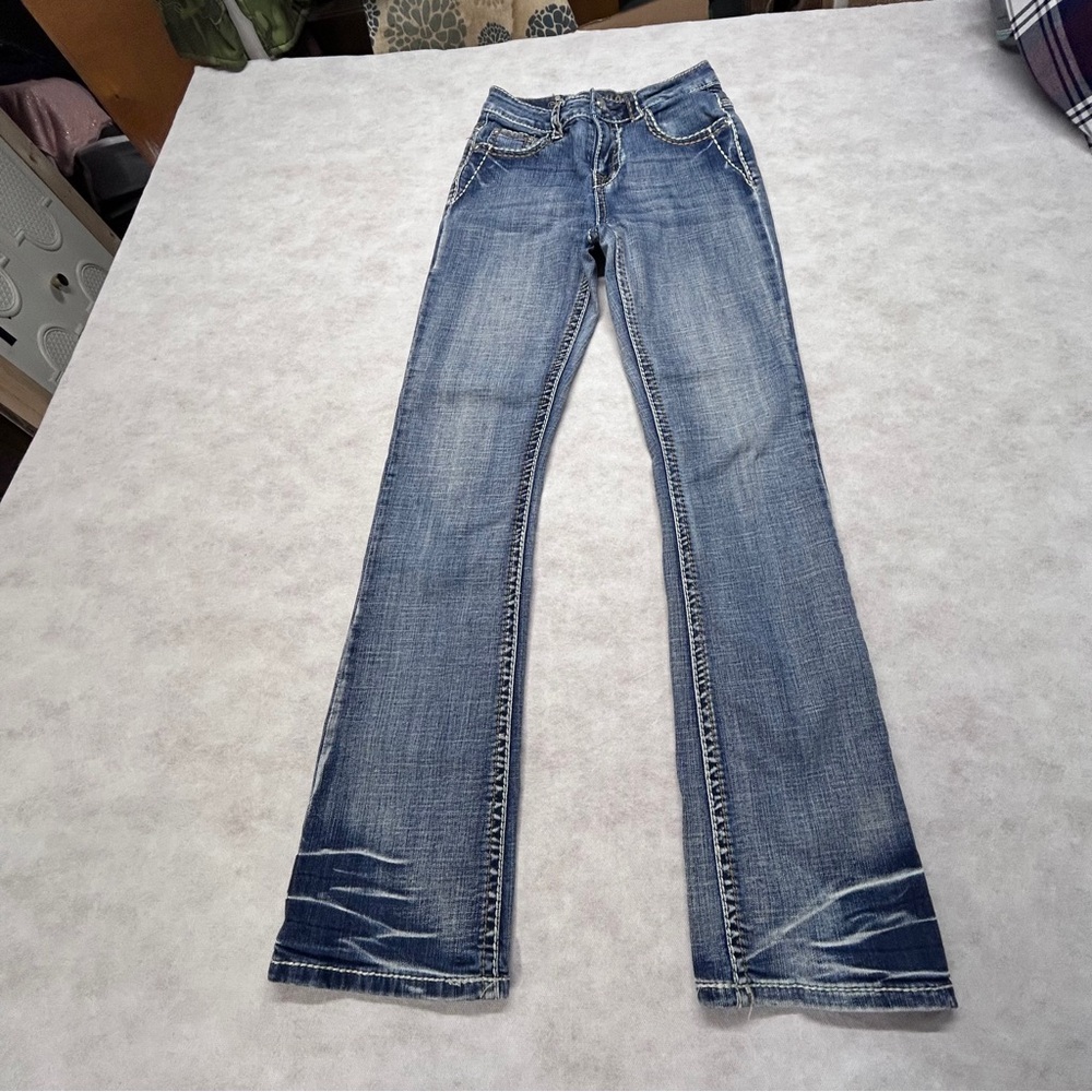 Vintage LIVE‎ HARD PLAY HARD Blue Wide Leg Flare Jeans Size 2